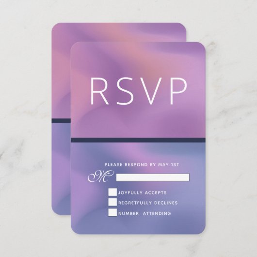 Modern Paars en roze draaiend abstract ontwerp RSVP Kaartje (Voorkant / Achterkant)