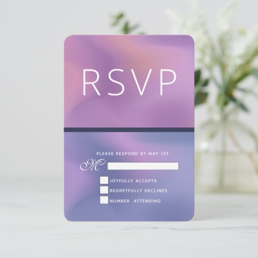Modern Paars en roze draaiend abstract ontwerp RSVP Kaartje (Staand voorkant)