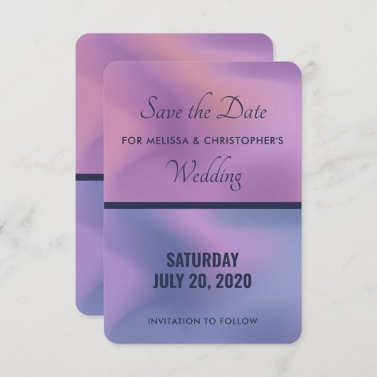 Modern Paars en roze draaiend abstract ontwerp Save The Date (Voorkant / Achterkant)