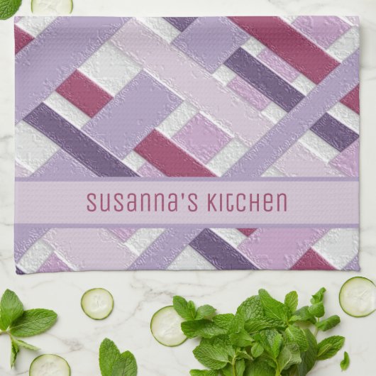 Modern Paars en wit gestreept Theedoek (Gevouwen)