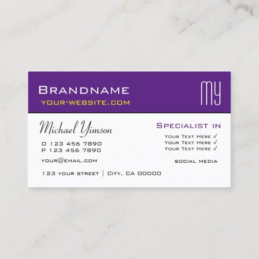 Modern Paars en wit met Initialen Professional Visitekaartje (Achterkant)