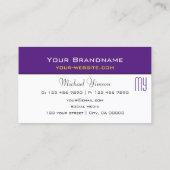 Modern Paars en wit met Monogram Professional Visitekaartje (Achterkant)