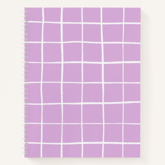 Modern Paars en Wit Rasterpatroon Notitieboek (Voorkant)