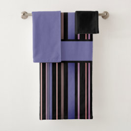 Modern paars en zwart verticaal gestreept bad handdoek