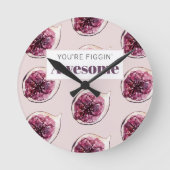 Modern Paars Fig Pattern & You are Figgin' Geweldi Ronde Klok (Voorkant)