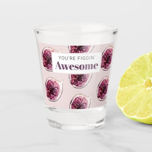 Modern Paars Fig Pattern & You are Figgin' Geweldi Shot Glas (Voorkant)