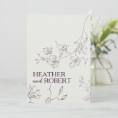 Modern Paars Floral Botanical Boho Wedding Kaart (Staand voorkant)