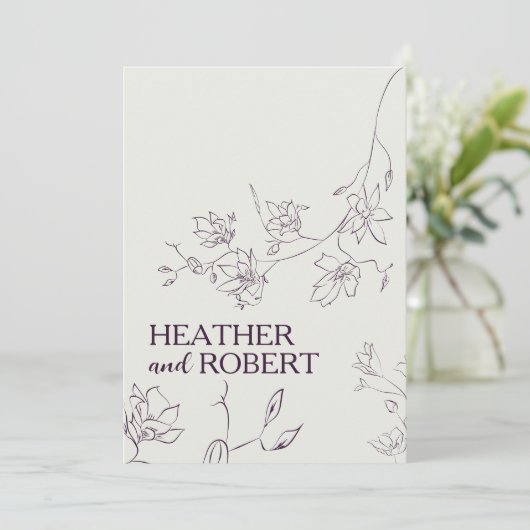 Modern Paars Floral Botanical Boho Wedding Kaart (Staand voorkant)