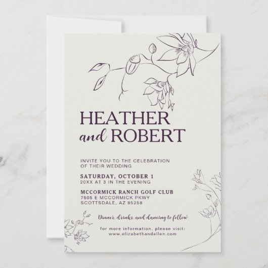 Modern Paars Floral Botanical Boho Wedding Kaart (Achterkant)