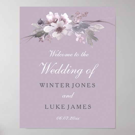 Modern Paars Floral Waterverf Wedding Poster (Voorkant)