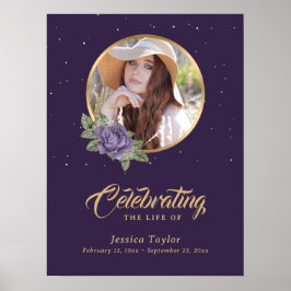 Modern Paars Foto Funeral Herdenking Welkomstbord Poster