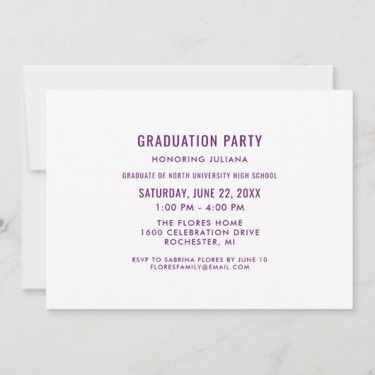 Modern Paars geborsteld Manuscript Afstuderen Foto Kaart (Achterkant)