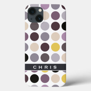 Modern paars geel polka stippen patroon monogram Case-Mate iPhone case