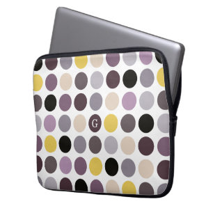 Modern paars geel polka stippen patroon monogram laptop sleeve