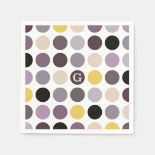 Modern paars geel polka stippen patroon monogram servetten