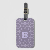 Modern paars geometrisch blokken patroon monogram bagagelabel (Voorkant (verticaal))