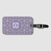 Modern paars geometrisch blokken patroon monogram bagagelabel (Voorkant (horizontaal))