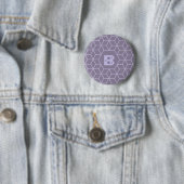 Modern Paars Geometrisch Blokken Patroon Monogram Ronde Button 5,7 Cm (In situ)
