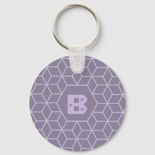 Modern paars geometrisch blokken patroon monogram sleutelhanger