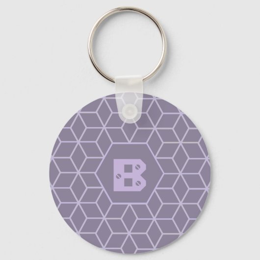 Modern paars geometrisch blokken patroon monogram sleutelhanger (Voorkant)