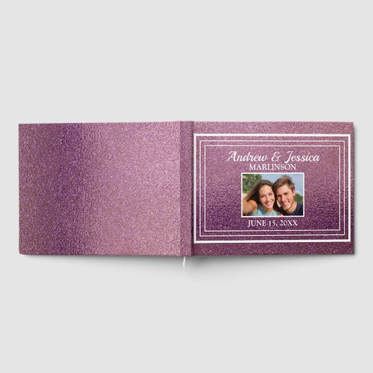 Modern Paars Glitter White Photo Wedding Gastenboek (Volledig)