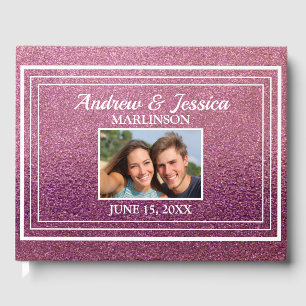 Modern Paars Glitter White Photo Wedding Gastenboek