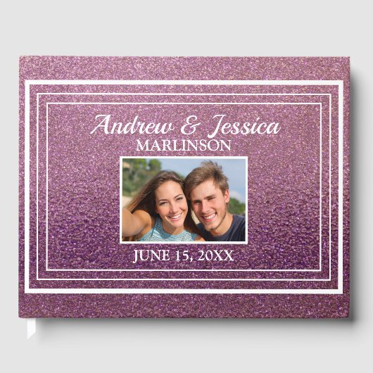 Modern Paars Glitter White Photo Wedding Gastenboek (Voorkant)