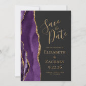 Modern Paars Gold Agate Dark Save the Date (Voorkant)