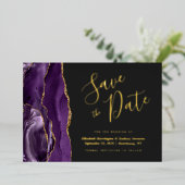 Modern Paars Gold Agate Dark Save the Date Folie Uitnodiging (Staand Voorkant)