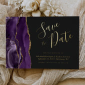 Modern Paars Gold Agate Dark Save the Date Folie Uitnodiging