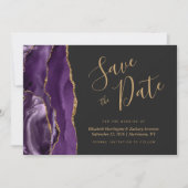 Modern Paars Gold Agate Dark Save the Date Kaart (Voorkant)