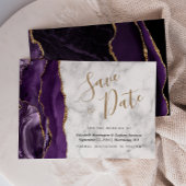 Modern Paars Gold Agate Marble Save the Date Kaart