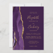 Modern Paars Gold Agate Plum Wedding Invitation Kaart (Voorkant)
