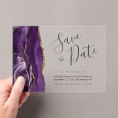 Modern Paars Gold Agate Save the Date Kaart Acryl Uitnodigingen (Insitu (Draagbaar))