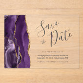 Modern Paars Gold Agate Save the Date Kaart Acryl Uitnodigingen (Voorkant)