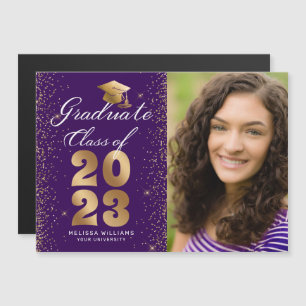 Modern Paars Gold Script Pet Glitter Photo Afstude