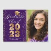 Modern Paars Gold Script Pet Glitter Photo Afstude (Voorkant)
