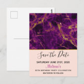 Modern Paars & Goud Abstract Marmer Save the Date Briefkaart (Voorkant / Achterkant)