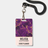 Modern Paars & Goud Abstract Marmer Zakelijk Badge (Voorzijde met lanyard)