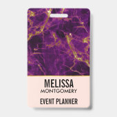 Modern Paars & Goud Abstract Marmer Zakelijk Badge (Achterkant)
