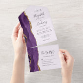 Modern Paars goudbladerweddenschap All In One Uitnodiging (Afscheurbaar)