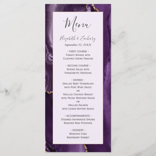 Modern Paars goudbladerweddenschap Menu (Voorkant)