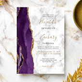 Modern Paars goudgedag marmer bruiloft Kaart