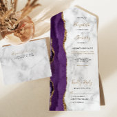 Modern Paars goudgedag marmer Wedding All In One Uitnodiging