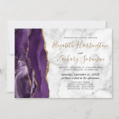 Modern Paars goudgedag marmer Wedding Kaart (Voorkant)