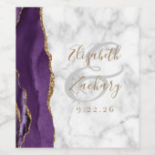 Modern Paars goudgedag marmer Wedding Wijn Etiket (Enkel label)