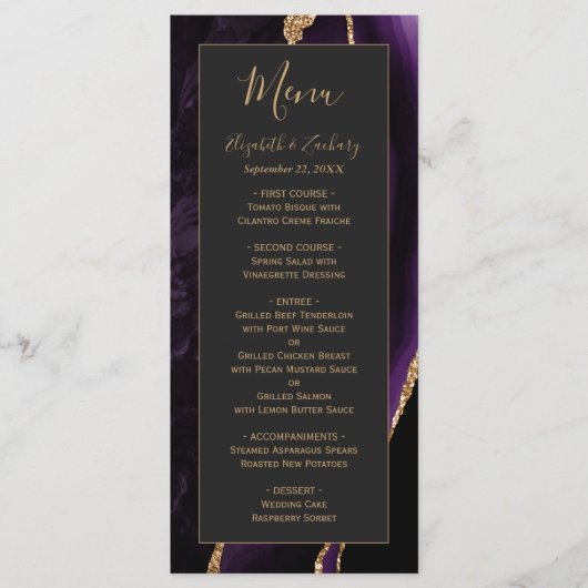 Modern Paars goudgrijs huwelijk Menu (Voorkant)