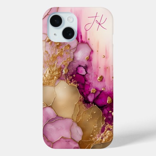 Modern Paars goudmarmer monogram op maat Case-Mate iPhone Case (Achterkant)