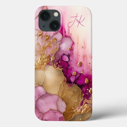 Modern Paars goudmarmer monogram op maat Case-Mate iPhone Case (Achterkant)