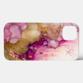 Modern Paars goudmarmer monogram op maat Case-Mate iPhone Case (Achterkant (horizontaal))